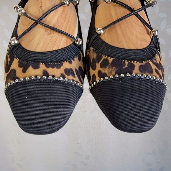 Aquazzura Leopard Print Ballet Flats - Suede Lace Up Ballerina Style 38.5 - Picture 4 of 16